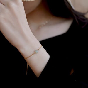 14K Gold-Filled Jade Bracelet, Minimalist Jade Bangle, Delicate Jade Beaded Bracelet, Everyday Jade Pendant Necklace