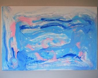 24 "x 36" roze en blauwe vloeistof Artwork schilderij