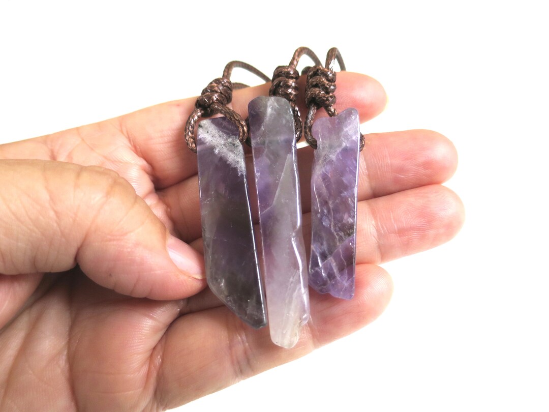 Men's Crystal Necklace Raw Amethyst Slab Pendant Etsy