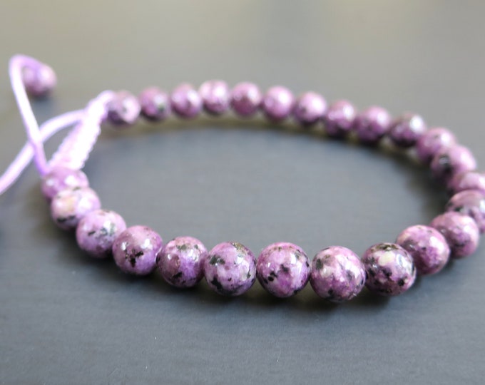 6mm - 8mm Purple Lepidolite Power Bracelet knot, Calming Stone, Braided adjustable