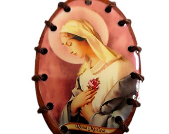 Wooden Scapular Necklace Virgin Mary, Virgin Mary Scapular, Religious Scapular Necklace