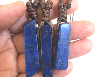 Men's crystal necklace, Raw Lapis Lazuli Slab Necklace, Raw Stone lapis pendant Rope , Adjustable