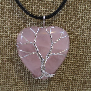 Love Heart wired Gemstone Rose Quartz Necklace, Rose Quartz " Love Stone " Natural Crystal Pendant