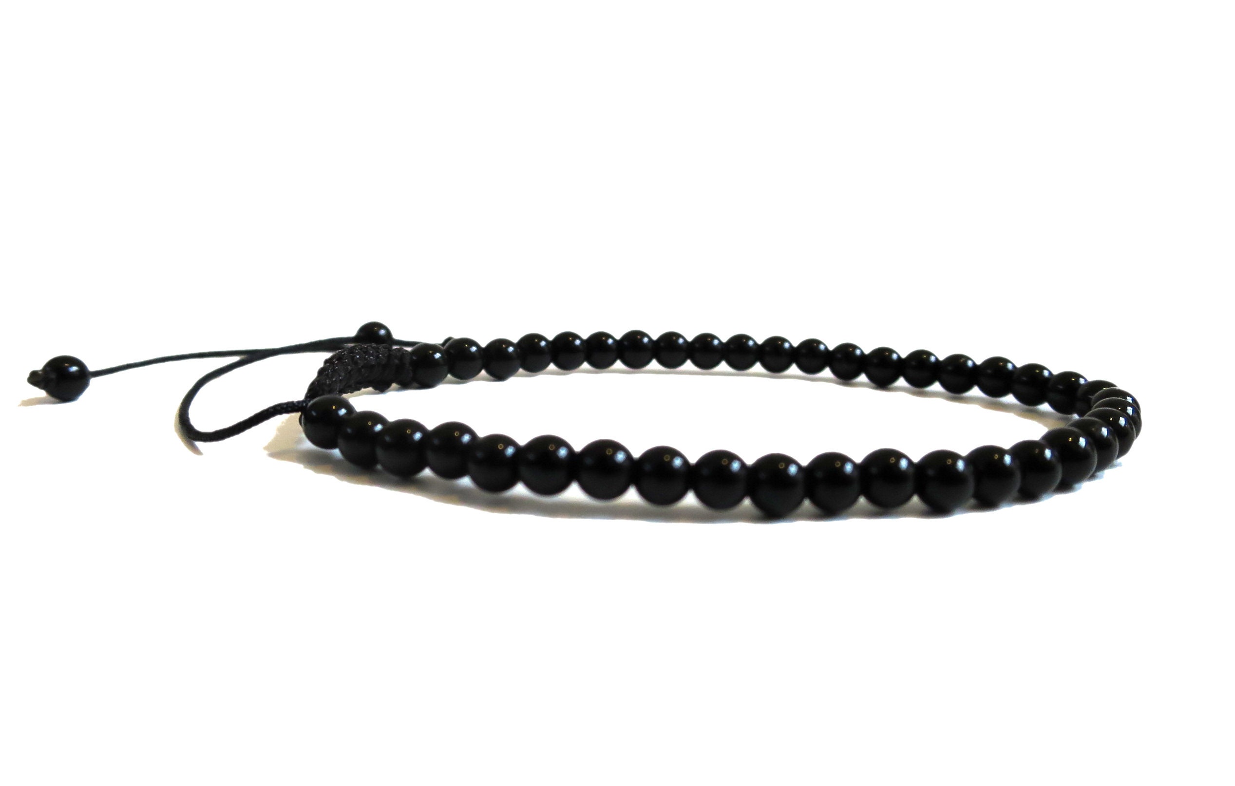 4mm Black Onyx mini Bracelet w/ Knot, Natural Crystal Bracelet, Protection  Stone Dainty Gemstone Beaded Bracelet, adjustable