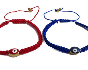 2pc Couple Set Evil Eye Cord Bracelet | Couple Red Blue Evil Eye Bracelet | Knotted Adjustable