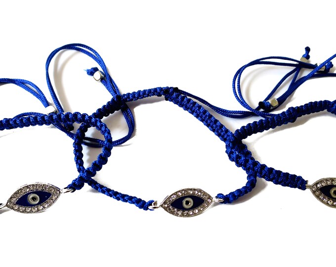 6 x Blue Evil Eye Bracelets, Adjustable Cord Bracelet, Party Favors gifts, bulk wholesale lot