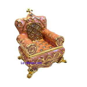 Bejeweled “ Accent Arm Chair ” Hinged Metal Enameled Rhinestone Trinket Box