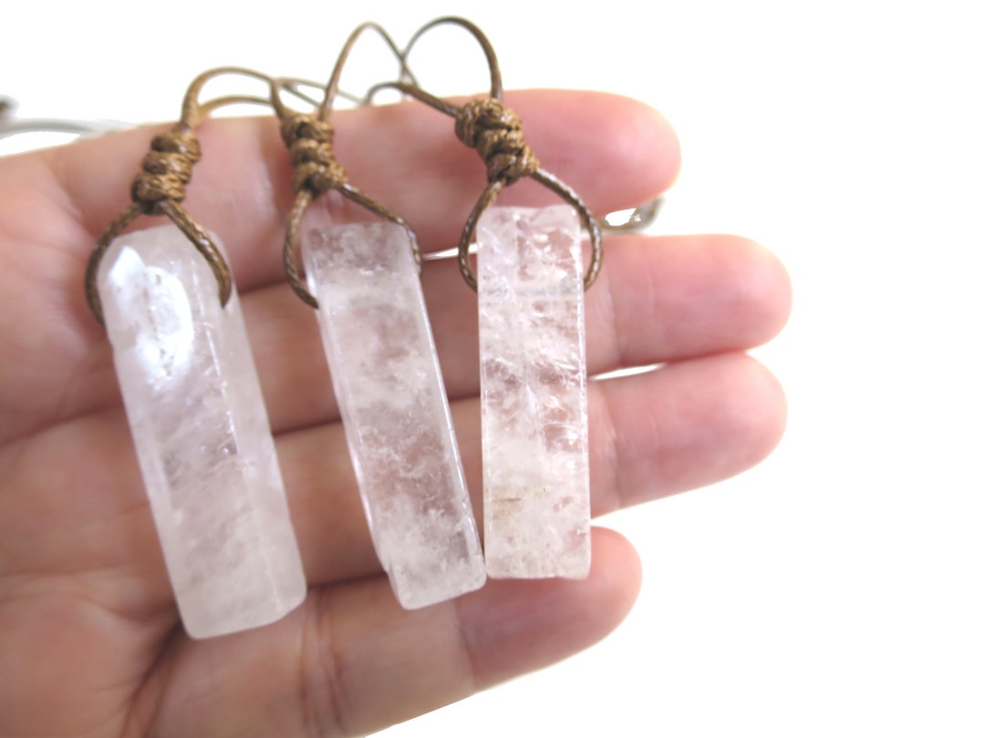 Men's Crystal Necklace Clear Quartz Slab Pendant Etsy