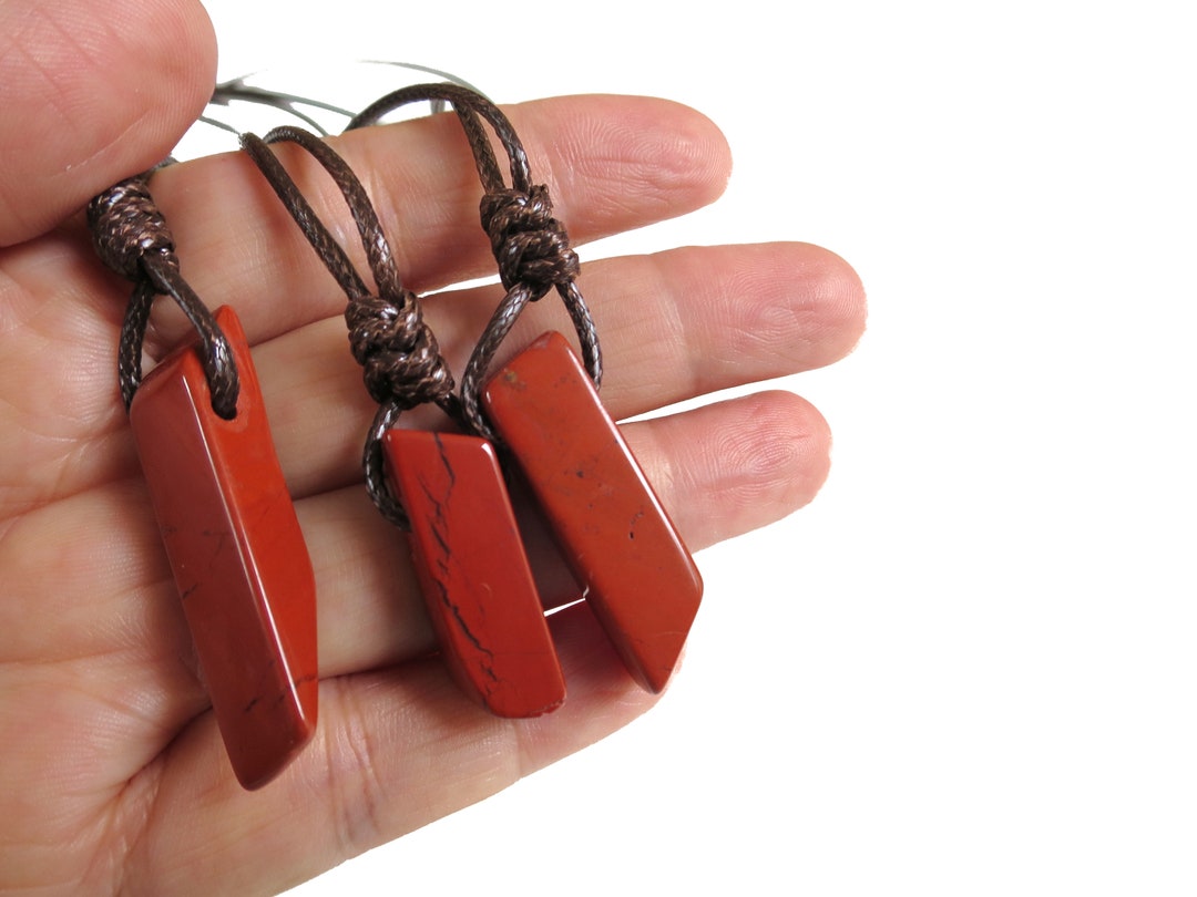 Men's Crystal Necklace, Red Jasper Slab Pendant Necklace, Raw Stone