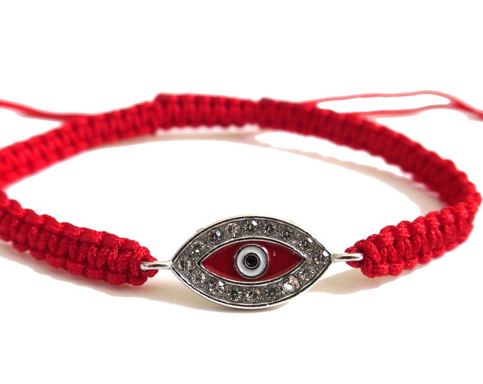 Crystal Jeweled Evil Eye Cord Bracelet | Adjustable Evil Eye Bracelet Hand-woven | Lucky Charm Protection