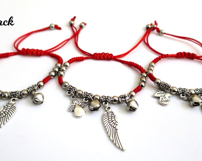 6x Angel's Wing Bracelet, Angel Charm Bracelet Favors, Red Cord Lucky charm bracelet, 6pc Wholesale lot
