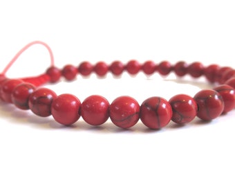 6mm - 8mm Red Coral Bracelet w/ Knot | Red Coral Gemstone Beads, Stone of Passion & Courage, Adjustable, men women