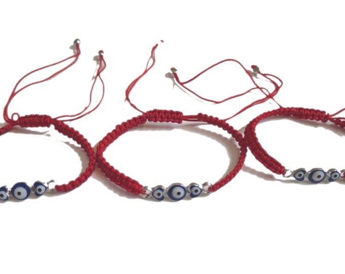 6 x Evil Eye Heart Charm Bracelet,  Adjustable Cord Bracelet, Party Favors gifts, men women, bulk wholesale lot
