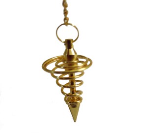 Brass Pendulum Metal Pendulum | Gold tone Spiral Dowsing Pendulum | 7 Inch Long Chain | Spiritual Gift Reiki Healing