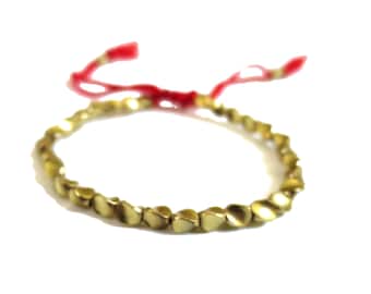 Tibetan Copper Beaded Bracelet with Red Cord, Adjustable Bracelet, Men man, women