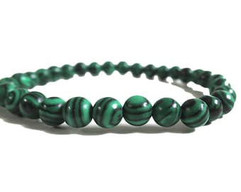 6mm - 8mm Green Malachite Bracelet | Malachite Gemstone Beads, Elastic Bracelet | Man,Woman,Mens Beaded Bracelet