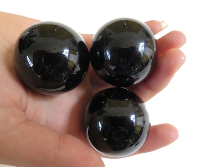1 Black Obsidian Ball, Natural Crystal Black Obisidian Divination Sphere w/ Wood Stand, 35mm-50mm