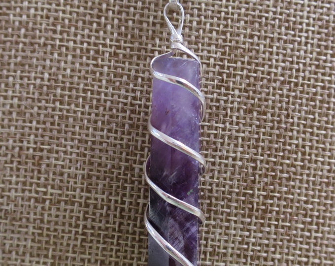 1pc Crystal Point Pendant Spiral Wire Wrapped Natural Stone, choose from Rose quartz, quartz, black Tourmaline, Amethyst