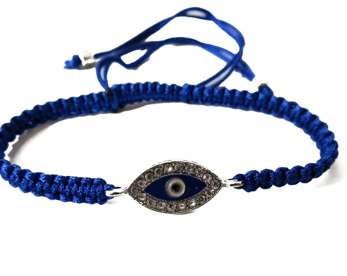 Blue Evil Eye Bracelets, Adjustable Cord Bracelet