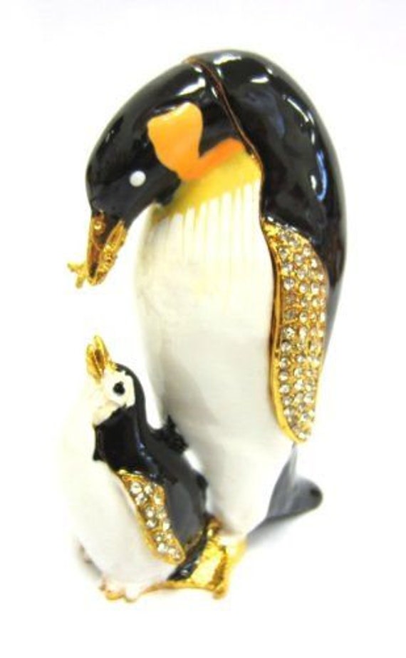 Bejeweled Crystal Enameled Winter Penguin Trinket Box