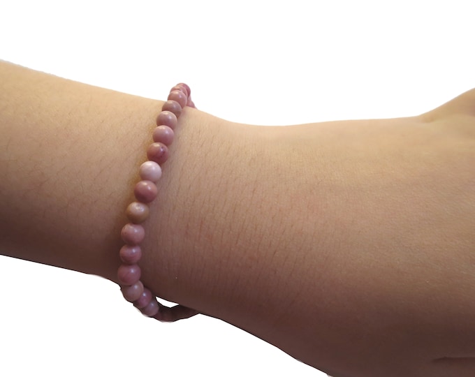 4mm Pink Rhodochrosite Mini Bracelet, Gemstone " Stone of Self-Love ", Elastic stretchy, Teen kids stackable
