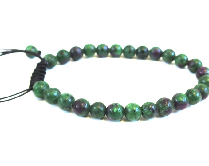 6mm - 8mm Green Zoisite Crystal Bracelet w Knot, Prosperity bracelet, Natural Gemstone Bracelet, Adjustable