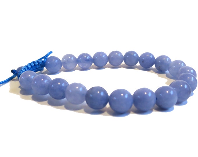 6mm - 8mm Aquamarine Power Bracelet w Knot | Blue Aquamarine " Soothing Stone of Relaxation " Man, Woman, men's, Adjustable