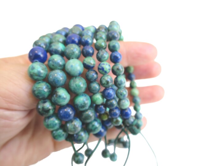 6mm - 8mm Blue Azurite Crystal Bracelet w Knot, Natural Azurite Gemstone Bracelet, Inner Peace Bracelet, Adjustable