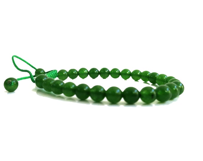 6mm - 8mm Green Jade Power Bracelet w Knot | Green Jade " Stone of Wealth & Love " for Man, Woman, Men's Adjustable