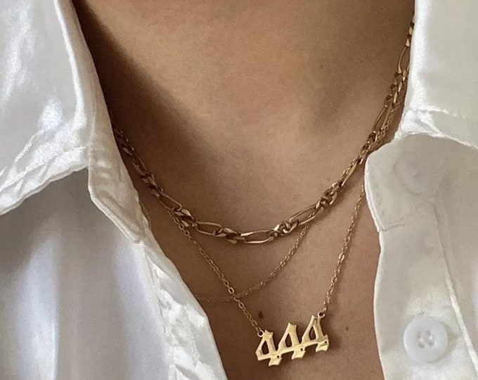 18K Gold Plated Stainless Steel Angel Number Necklace, Waterproof, Minimalist Jewelry, Personalized Gift for her