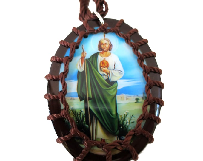 St. Jude Wooden Scapular Necklace, Saint Jude Religious Gift