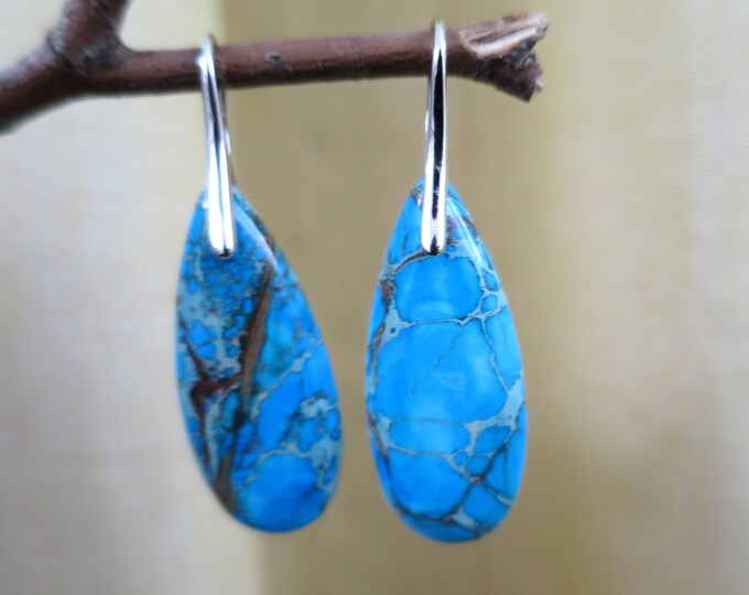Turquoise Sea Sediment Jasper Earrings, Teardrop Earrings Natural Stone