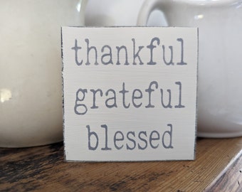 Thankful Grateful Blessed Mini Wood Sign, Tiered Tray Decor