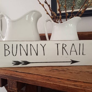 Bunny Trail Easter Bunny Rabbit Sign,  Spring Cottage Primitive Wall Decor Sign, Cottage Gift Sign, Hand Painted Wood Sign
