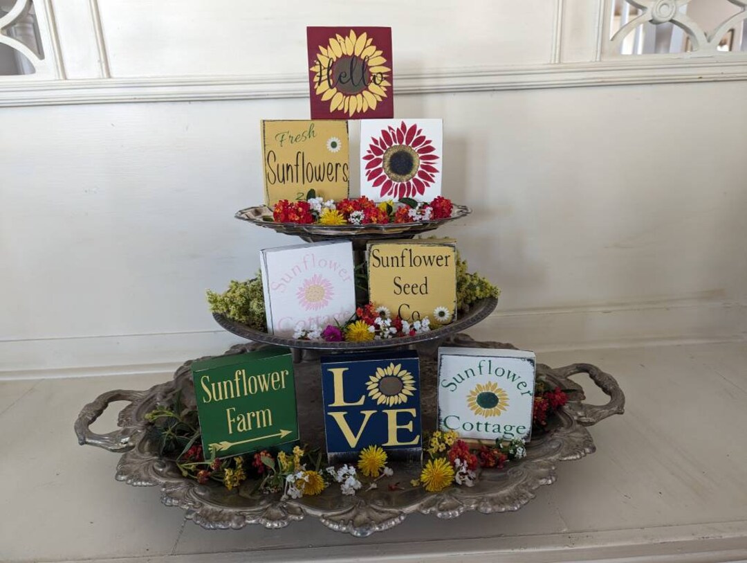 Sunflower Wood Blocks, Tiered Tray Decor, Spring and Summer - Etsy