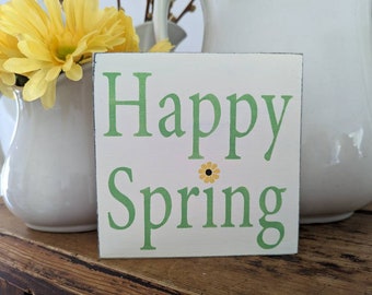 Happy Spring Wood Sign, Farmhouse Tiered Tray Decor
