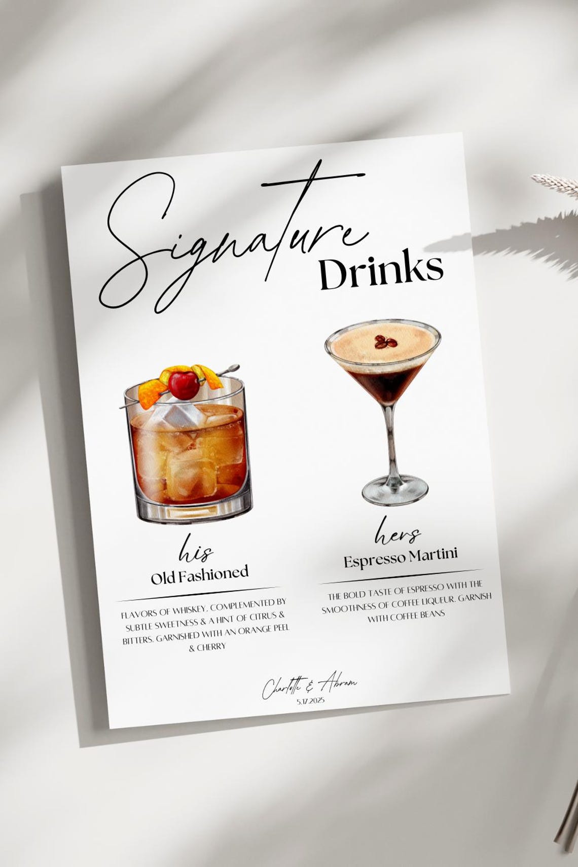 Signature Cocktail Sign,, Signature Drink Sign, Bar Menu, Wedding Drink ...