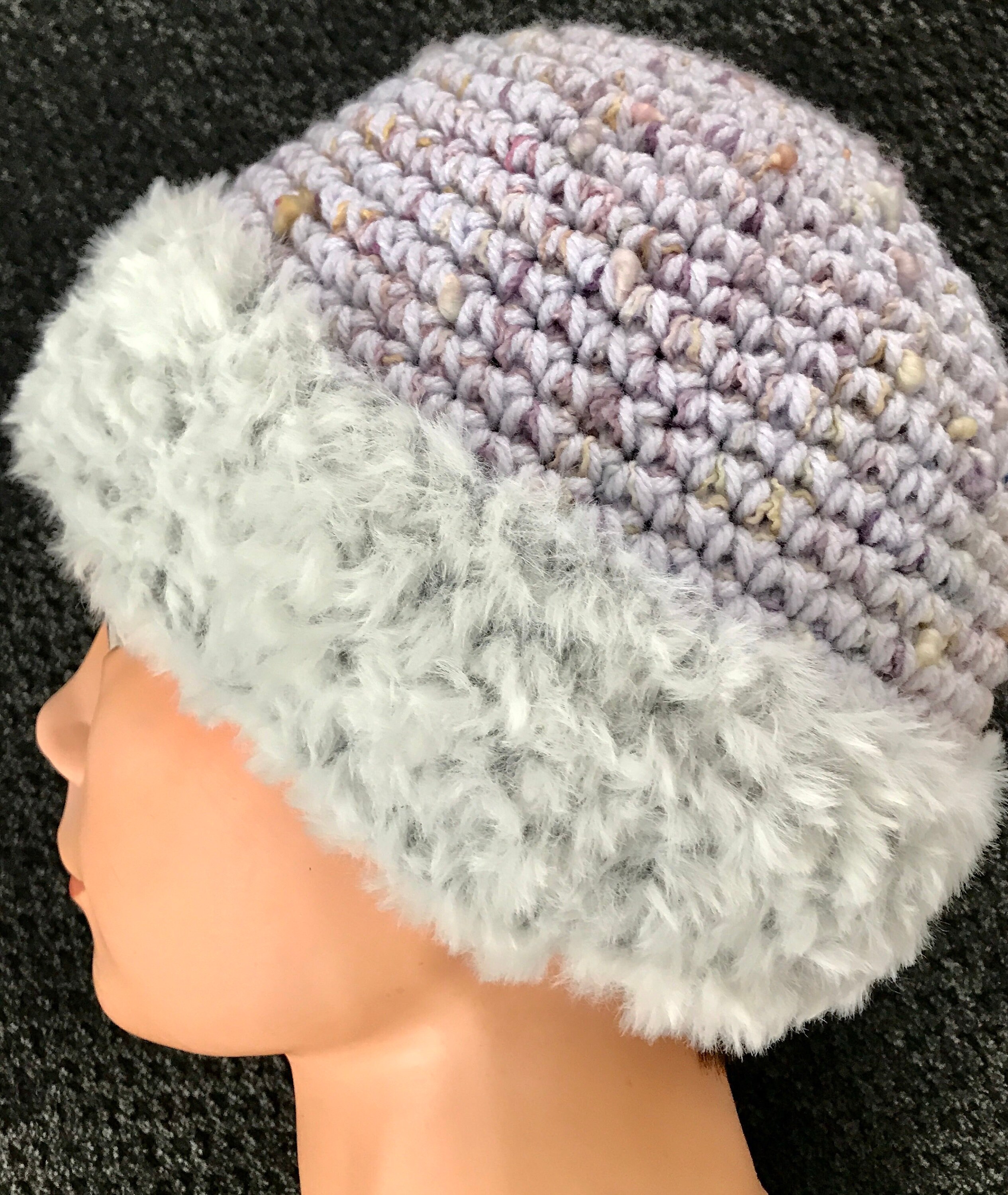 Faux Fur Brim Hat. Lavender With 