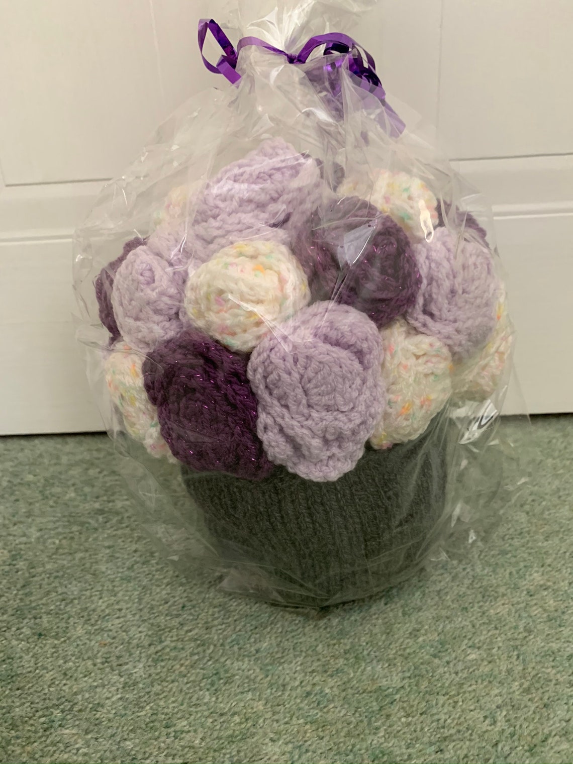 Hand knitted bouquet of flowers multiple colours. Perfect Etsy