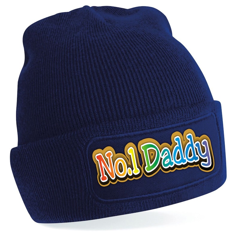 Warm Five Star Number One Daddy Fathers Day Multi Colour Print Beanie Headwear.