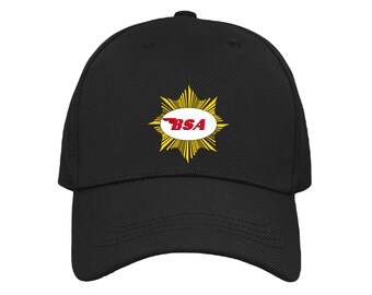 BSA Motorcycles Black Yellow Logo Biker Cap Hat One Size Strap Back