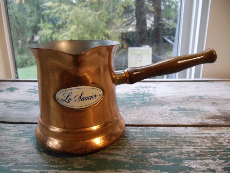 Vintage Copper Le Saucier Pot with Wooden Handle Etsy