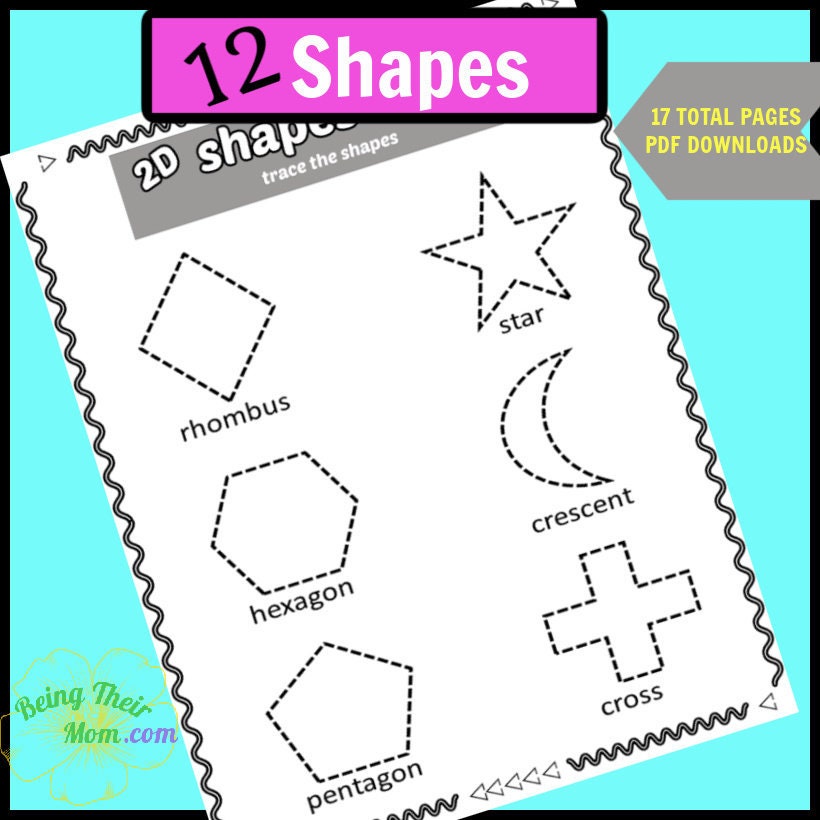 2d shapes shapes worksheets shapes tracing and coloring etsy