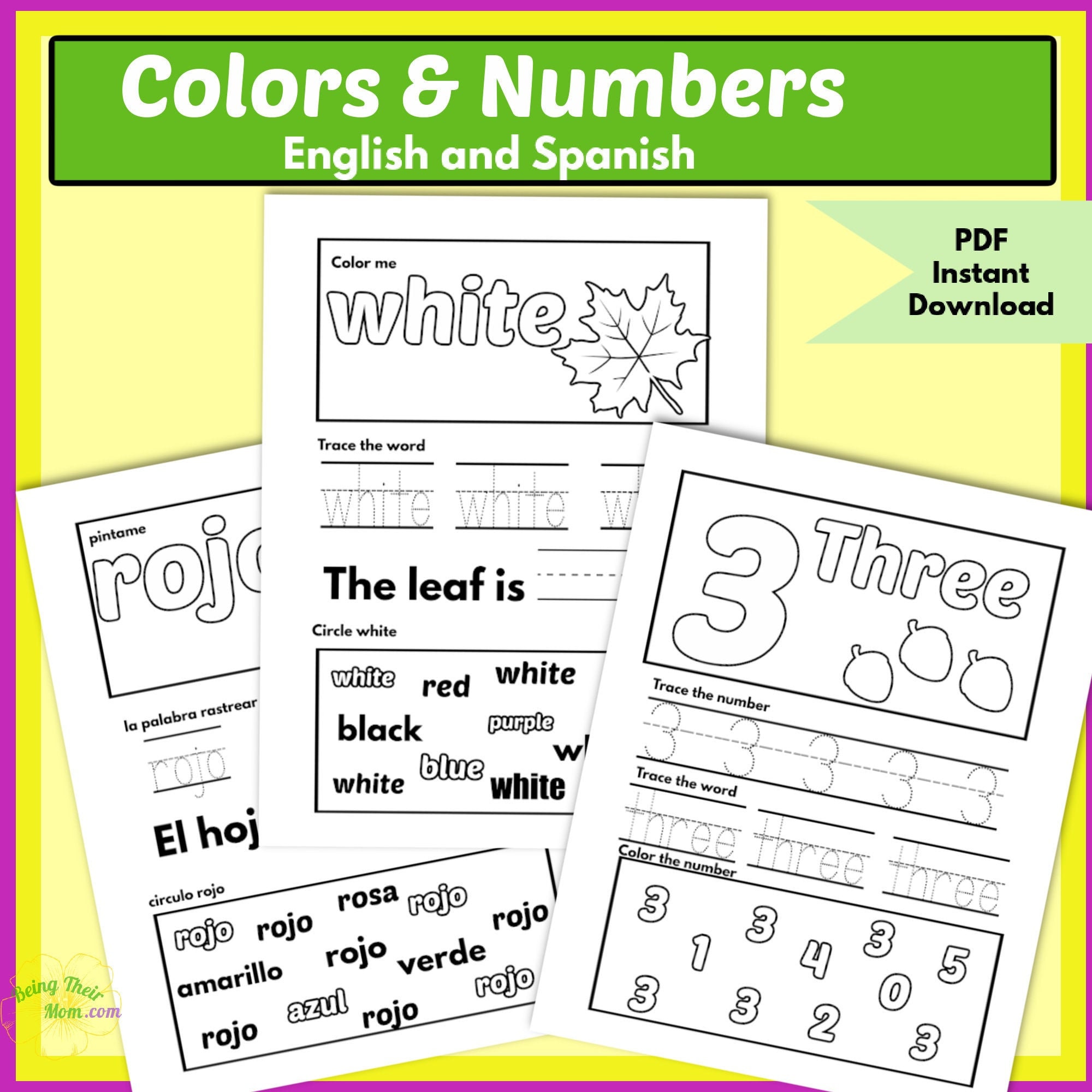 colors numbers english spanish morning work preschool etsy