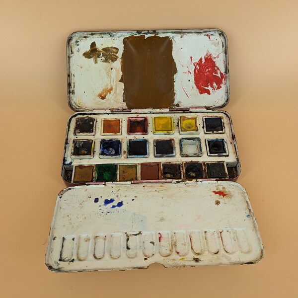 Winsor & Newton Scholastic B12 Travel Pocket Watercolour Metal Paint Box Tin plus 7 half pans