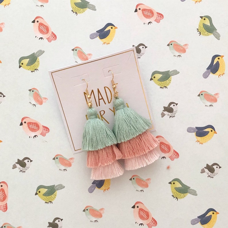 Mint and Blush Pink Tassel Earrings Etsy