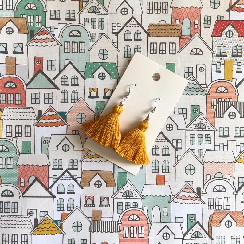 Mustard Yellow Gold Tassel Earrings Etsy