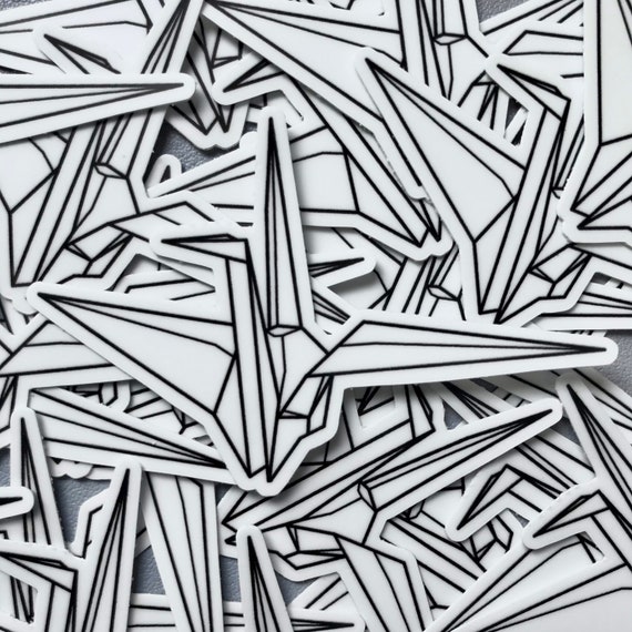 Origami Crane Vinyl Sticker, Waterproof Paper Crane Decal, Japanese Bird Line Art Sticker, Minimalist  Die Cut Laptop Water Bottle Decal