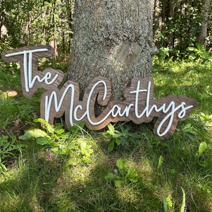 Custom Wooden Family Name Sign: 3D Layered Wood Cutout