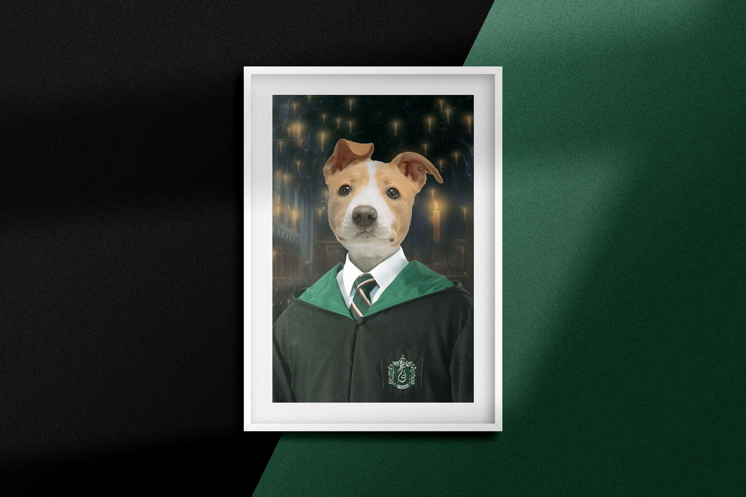Harry Potter Slytherin Pet Portrait Custom Pet Portrait Etsy